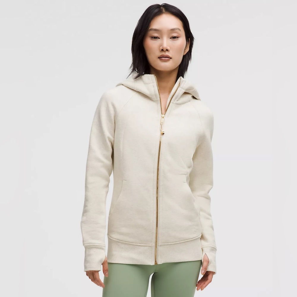 Lululemon 2025 Scuba Full-Zip Hoodie Heathered Light Ivory/Gold Sz 8